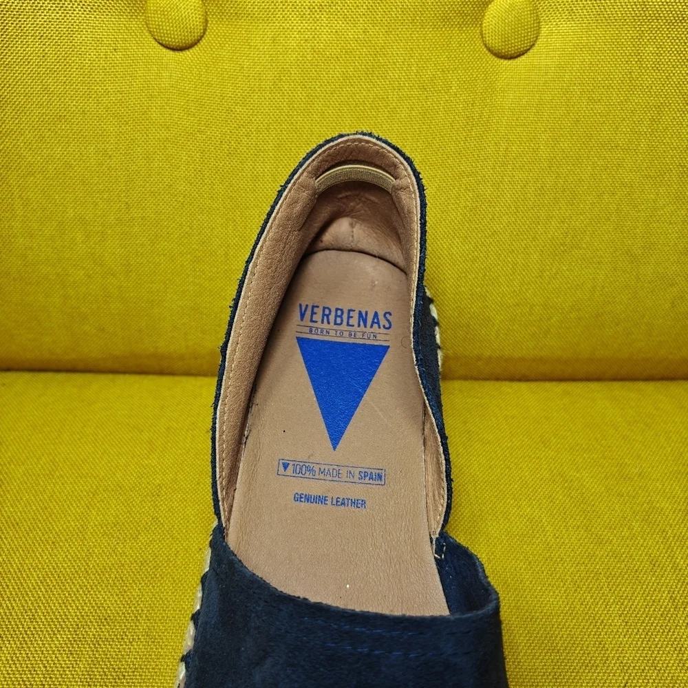 VERBENAS Carmen Serraje Navy Suede Slide-on Spanish Espadrille Mules Shoes Sz 11